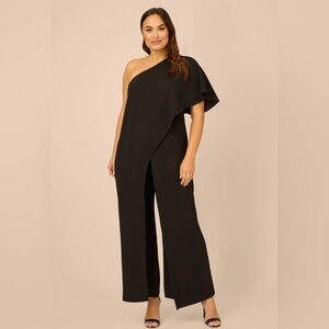 Adrianna Papell Black One Shoulder Jumpsuit - Split Hem Overlay 🖤🤩